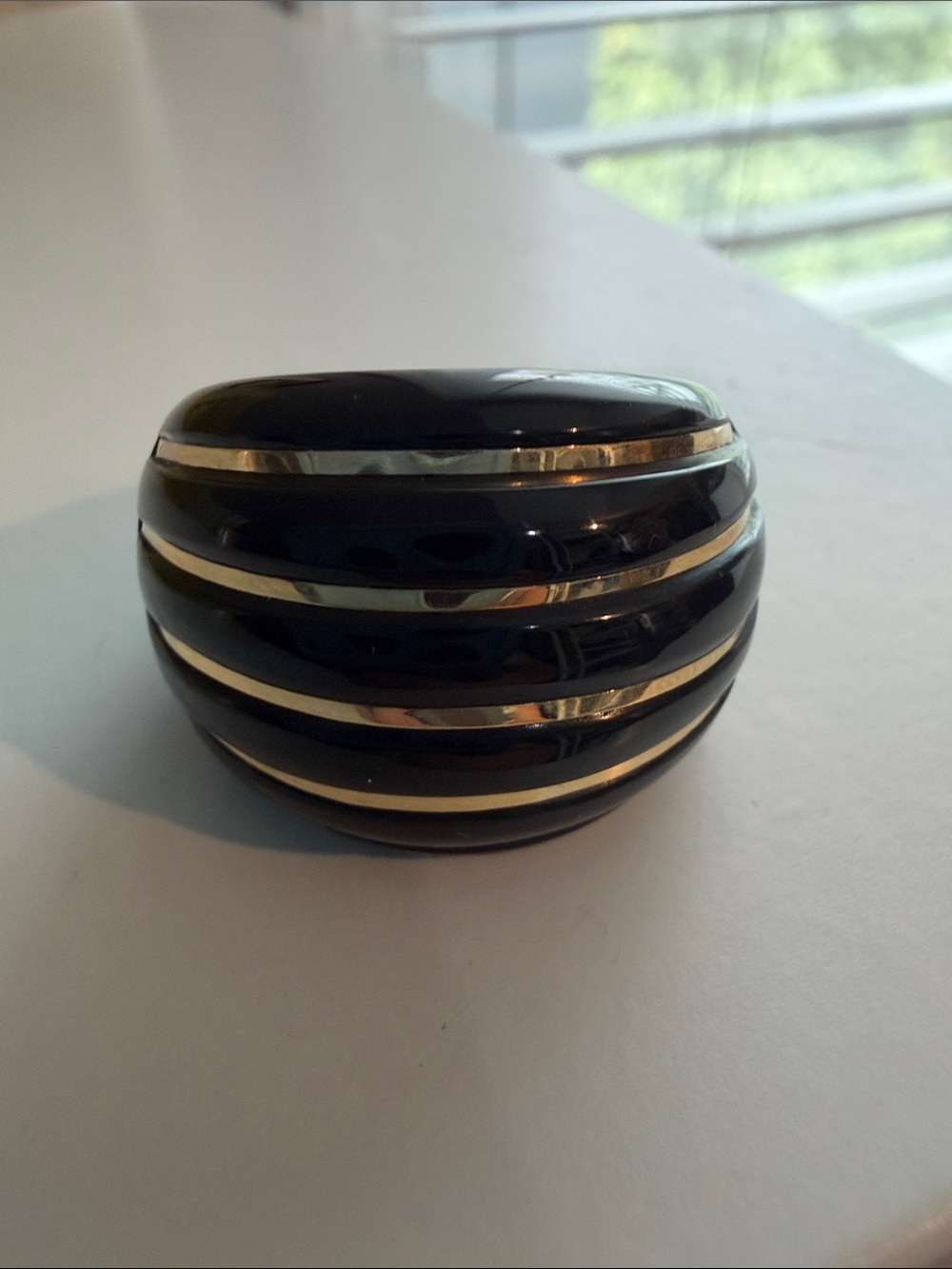 Glossy Black Dome Ring with Gold Stripes - Picture 4 of 4